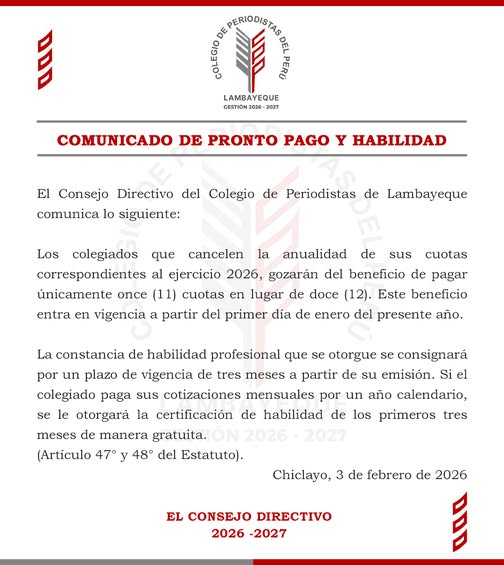 Comunicado de pronto pago y habilidad