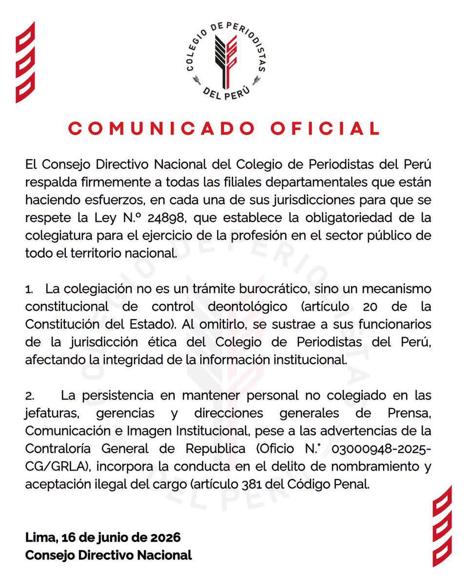 Comunicado de respaldo a sus filiales en la defensa y cumplimiento de la Ley N.º 24898,
