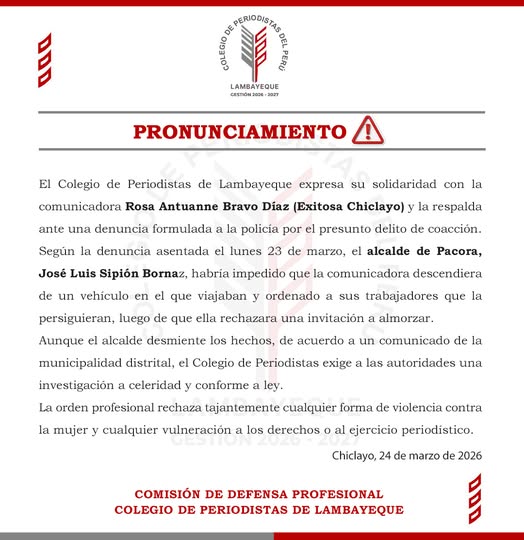 Pronunciamiento sobre incidente con alcalde de Pacora