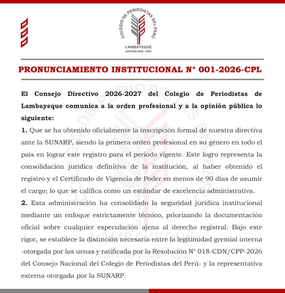 PRONUNCIAMIENTO INSTITUCIONAL N° 001-2026-CPL