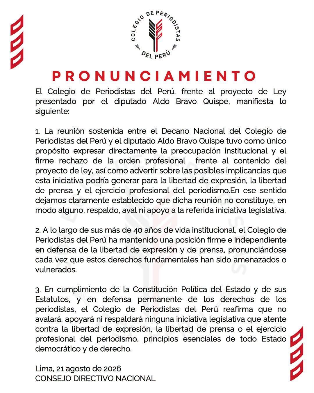 Rechazo total contra iniciativa legislativa que atenta contra la libertad de expresión